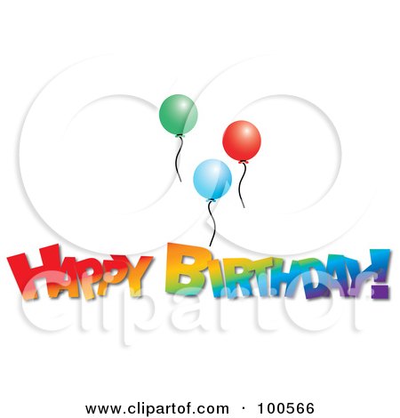 Royalty-Free (RF) Clipart Illustration of a Colorful Happy Birthday Greeting Under Three Party Balloons by Pams Clipart