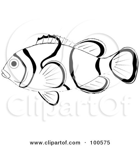 Royalty-Free (RF) Clipart Illustration of a Profiled Black And White Clown Fish by Pams Clipart