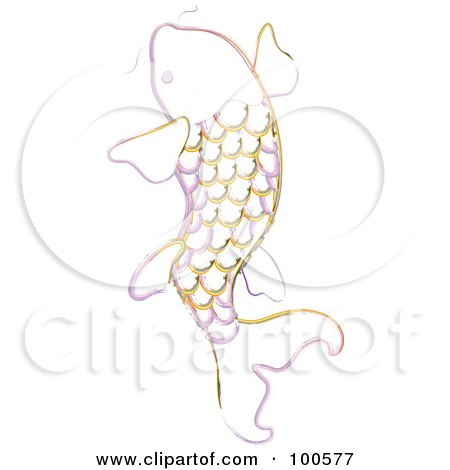Royalty-Free (RF) Clipart Illustration of a White, Purple And Yellow Leaping Koi Fish by Pams Clipart