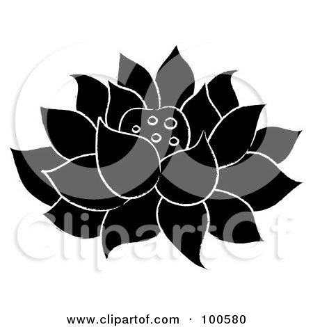 Royalty-Free (RF) Clipart Illustration of a Black And White Lotus Flower Fully Bloomed by Pams Clipart