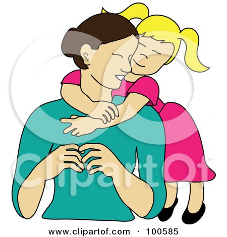Royalty-Free (RF) Clipart Illustration of a Loving Blond Daughter Hugging Her Mom From Behind by Pams Clipart