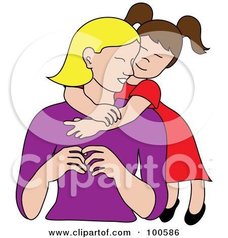 Royalty-Free (RF) Clipart Illustration of a Loving Brunette Daughter Hugging Her Mom From Behind by Pams Clipart
