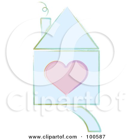 Royalty-Free (RF) Clipart Illustration of a Drawn Blue House With A Pink Heart, Home Is Where The Heart Is by Pams Clipart