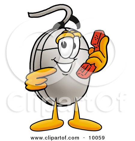 Clipart Picture of a Computer Mouse Mascot Cartoon Character Holding a Telephone by Mascot Junction