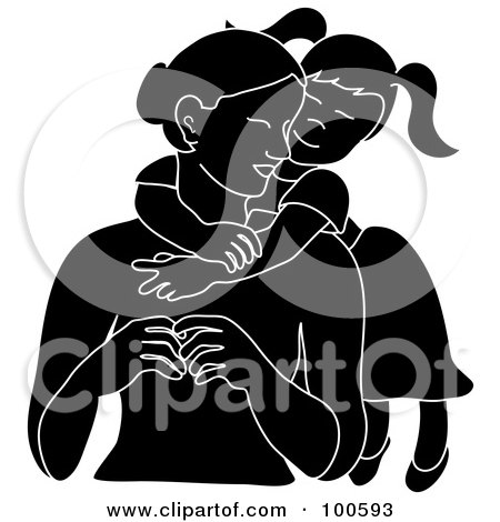 Royalty-Free (RF) Clipart Illustration of a Loving Silhouetted Daughter Hugging Her Mom From Behind by Pams Clipart