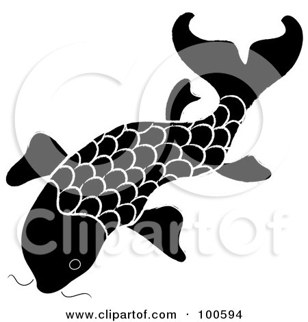 Royalty-Free (RF) Clipart Illustration of a Black And White Swimming Koi Fish by Pams Clipart