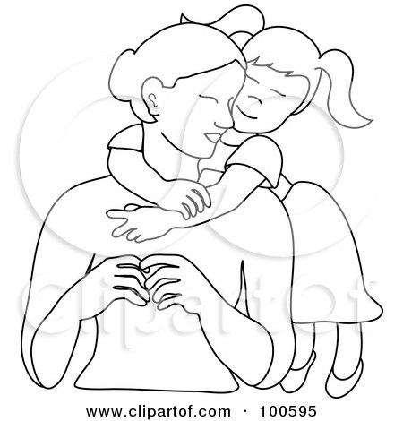 Royalty-Free (RF) Clipart Illustration of a Loving Outlined Daughter Hugging Her Mom From Behind by Pams Clipart