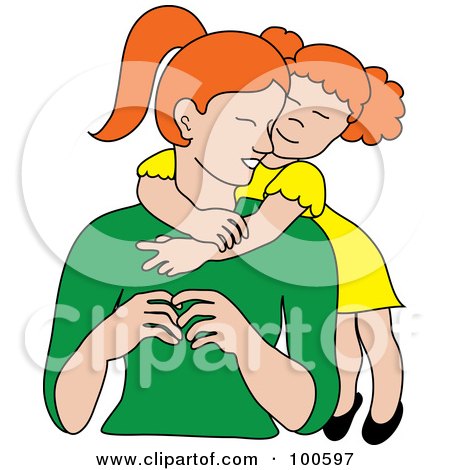 Royalty-Free (RF) Clipart Illustration of a Loving Red Haired Daughter Hugging Her Mom From Behind by Pams Clipart