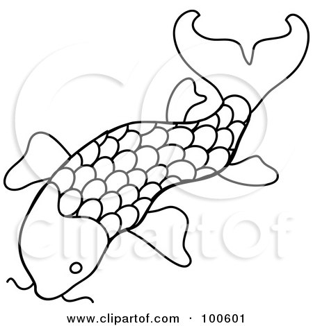 Royalty-Free (RF) Clipart Illustration of a Coloring Page Outline Of A Swimming Koi Fish by Pams Clipart