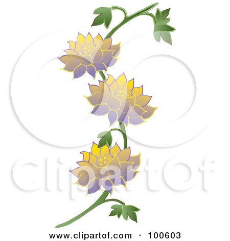 Royalty-Free (RF) Clipart Illustration of a Lotus Vine With Yellow And Purple Flowers by Pams Clipart