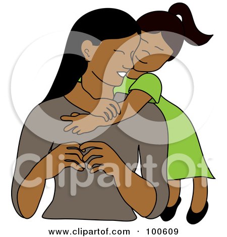 Royalty-Free (RF) Clipart Illustration of a Loving Indian Or Hispanic Daughter Hugging Her Mom From Behind by Pams Clipart