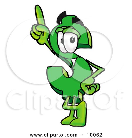Clipart Picture of a Dollar Sign Mascot Cartoon Character Pointing Upwards by Mascot Junction