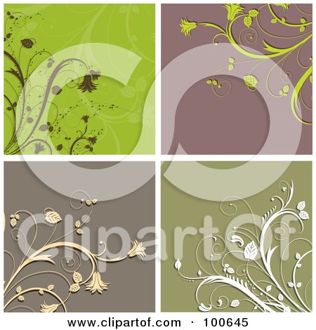 Royalty-Free (RF) Clipart Illustration of a Digital Collage Of Four Floral Corner Design Elements by KJ Pargeter
