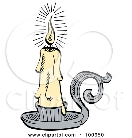 Royalty-Free (RF) Clipart Illustration of a Lit Pale Yellow Candle On A Holder by Andy Nortnik