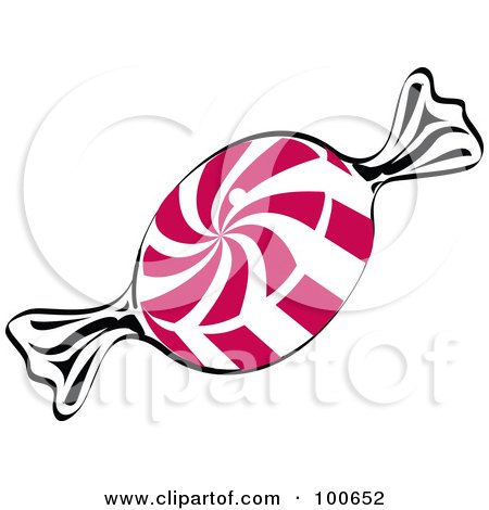 Royalty-Free (RF) Clipart Illustration of a Piece Of Red And White Swirl Peppermint Candy In A Wrapper by Andy Nortnik