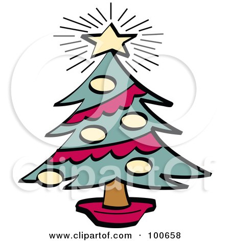 Royalty-Free (RF) Clipart Illustration of a Bright Star Atop A Trimmed Christmas Tree by Andy Nortnik