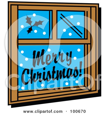 Royalty-Free (RF) Clipart Illustration of a Window Decorated With Festive Christmas Holly And Greetings by Andy Nortnik