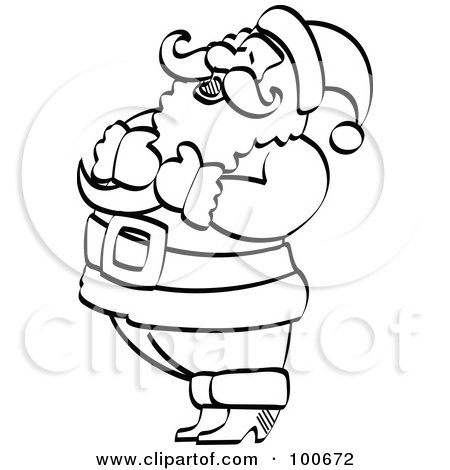Royalty-Free (RF) Clipart Illustration of a Coloring Page Outline Of Santa Holding His Chest And Laughing by Andy Nortnik