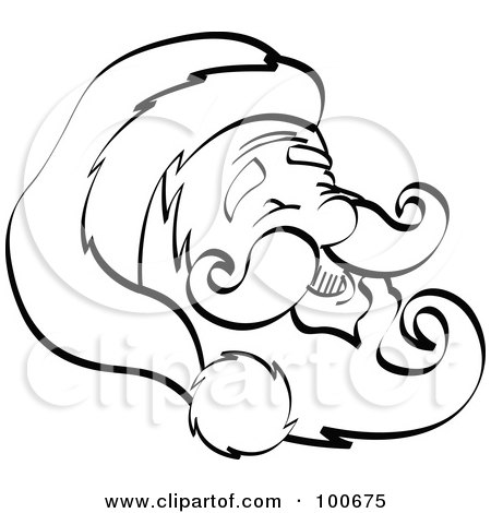 Royalty-Free (RF) Clipart Illustration of a Coloring Page Outline Of Santa's Happy Face With A Hat, Beard And Mustache by Andy Nortnik