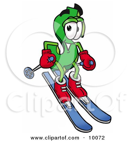 Clipart Picture of a Dollar Sign Mascot Cartoon Character Skiing Downhill by Mascot Junction