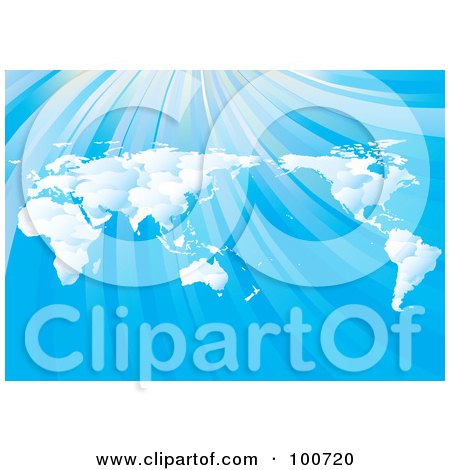 Royalty-Free (RF) Clipart Illustration of a Floating Map Of Clouds Over Blue Lines by MilsiArt