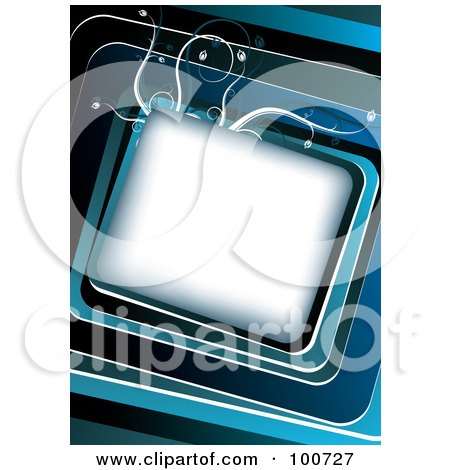 Royalty-Free (RF) Clipart Illustration of a White Slanted Box On A Blue Floral Background by MilsiArt