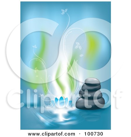 Royalty-Free (RF) Clipart Illustration of a Spa Background With Stacked Stones And Floral Smoke by MilsiArt