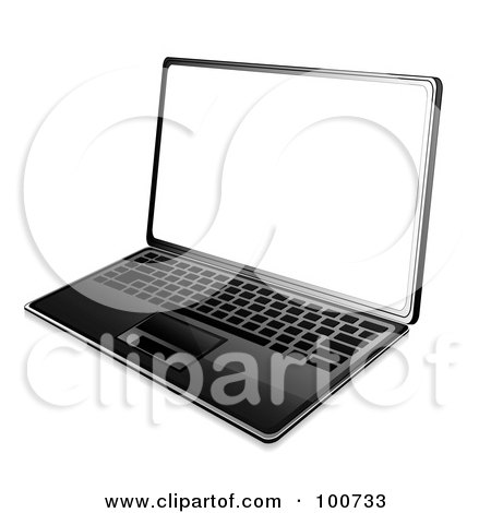 Royalty-Free (RF) Clipart Illustration of a Modern Black Laptop Angled To The Left, With A White Screen by MilsiArt