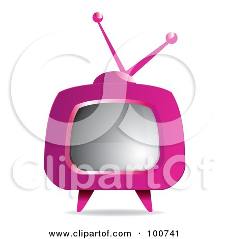 Royalty-Free (RF) Clipart Illustration of a Retro Pink Box Television With A Blank Screen by MilsiArt