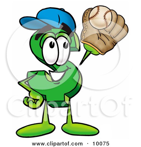 Clipart Picture of a Dollar Sign Mascot Cartoon Character Catching a Baseball With a Glove by Mascot Junction