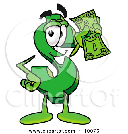 Clipart Picture of a Dollar Sign Mascot Cartoon Character Holding a Dollar Bill by Mascot Junction