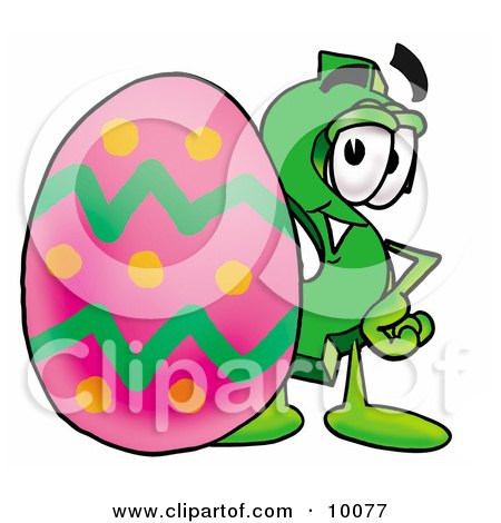 Clipart Picture of a Dollar Sign Mascot Cartoon Character Standing Beside an Easter Egg by Mascot Junction