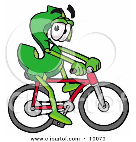 Clipart Picture of a Dollar Sign Mascot Cartoon Character Riding a Bicycle by Mascot Junction