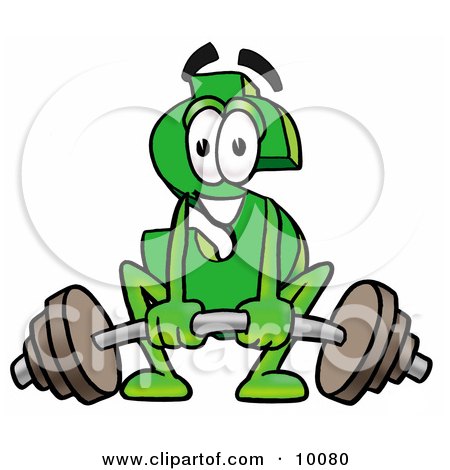 Clipart Picture of a Dollar Sign Mascot Cartoon Character Lifting a Heavy Barbell by Mascot Junction