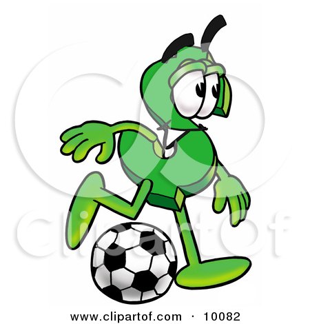 Clipart Picture of a Dollar Sign Mascot Cartoon Character Kicking a Soccer Ball by Mascot Junction