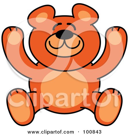 Royalty-Free (RF) Clipart Illustration of a Happy Orange Teddy Bear Smiling And Holding Up Its Arms by Zooco