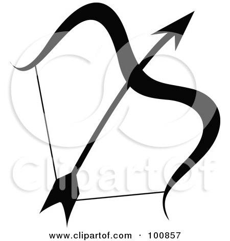 Royalty-Free (RF) Clipart Illustration of a Black And White Sagittarius Bow And Arrow Zodiac Icon by cidepix