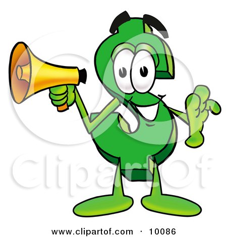 Clipart Picture of a Dollar Sign Mascot Cartoon Character Holding a Megaphone by Mascot Junction