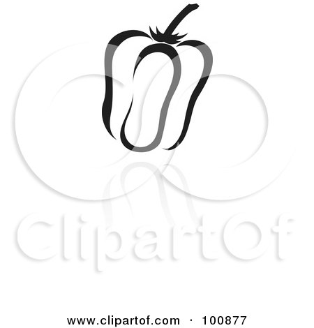 Royalty-Free (RF) Clipart Illustration of a Black And White Bell Pepper Icon And Reflection by cidepix