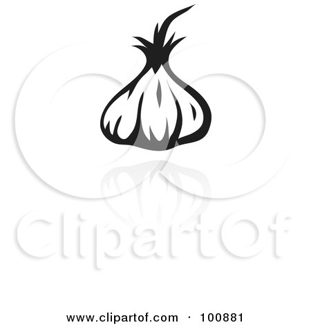 Royalty-Free (RF) Clipart Illustration of a Black And White Garlic Icon And Reflection by cidepix