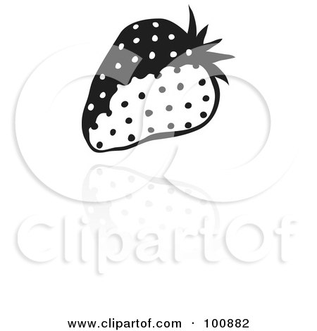 Royalty-Free (RF) Clipart Illustration of a Black And White Strawberry Icon And Reflection by cidepix