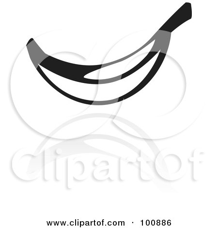 Royalty-Free (RF) Clipart Illustration of a Black And White Banana Icon And Reflection by cidepix