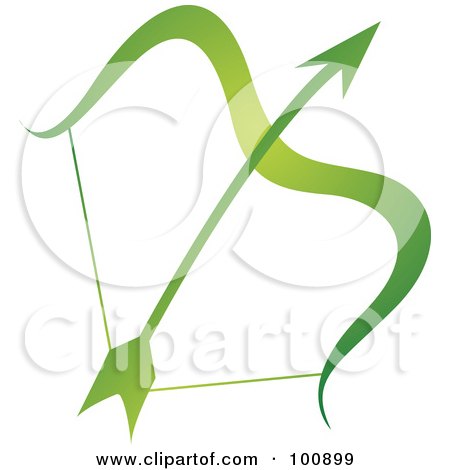 Royalty-Free (RF) Clipart Illustration of a Gradient Green Sagittarius Bow And Arrow Zodiac Icon by cidepix