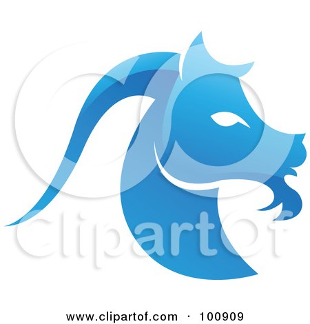 Royalty-Free (RF) Clipart Illustration of a Glossy Blue Capricorn Sea Goat Zodiac Icon by cidepix