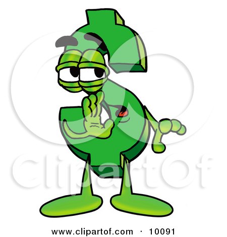 Clipart Picture of a Dollar Sign Mascot Cartoon Character Whispering and Gossiping by Mascot Junction