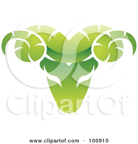 Royalty-Free (RF) Clipart Illustration of a Glossy Green Aries Ram Zodiac Icon by cidepix