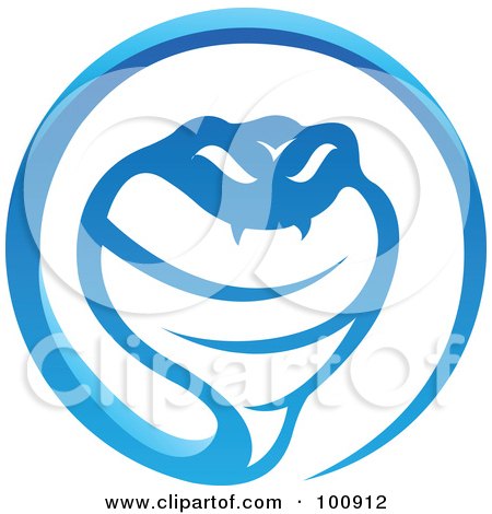 Royalty-Free (RF) Clipart Illustration of a Glossy Blue Cobra Icon Logo by cidepix