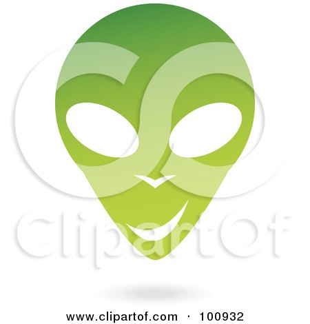 Royalty-Free (RF) Clipart Illustration of a Gradient Green Smirking Alien Face by cidepix
