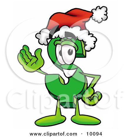 Clipart Picture of a Dollar Sign Mascot Cartoon Character Wearing a Santa Hat and Waving by Mascot Junction