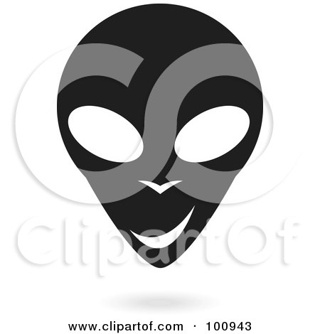 Royalty-Free (RF) Clipart Illustration of a Black And White Smirking Alien Face by cidepix